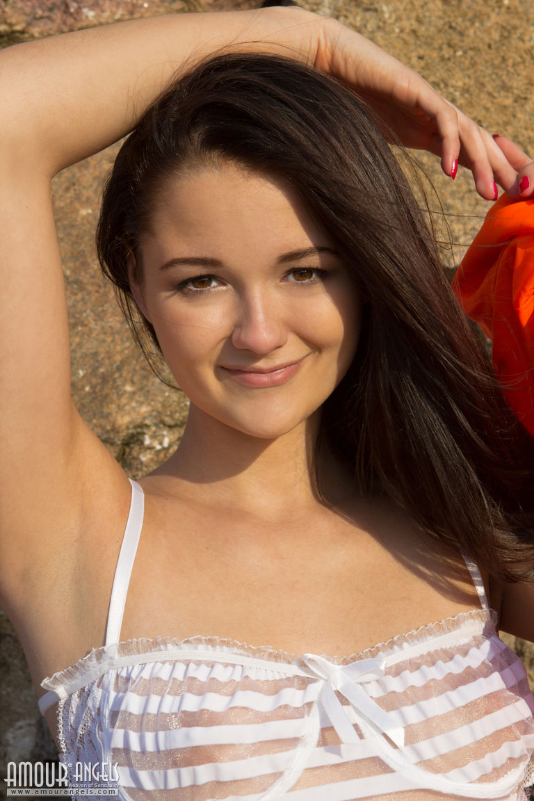 Nice teen removes her dress and lingerie against breaker wall at the beach ポルノ写真 #427487883