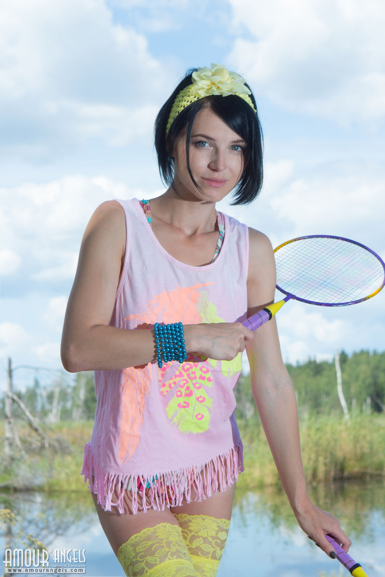 Dark haired teen girl lays down her badminton rackets and strips naked ポルノ写真 #424649331 | Amour Angels Pics, Sindy, Skinny, モバイルポルノ