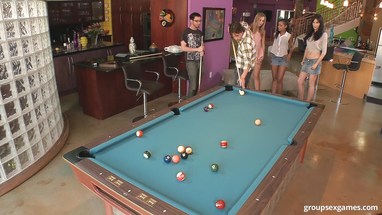 Pool hall party gets dirty when sexy clothed girls get naked for some real fun porn photo #428518840