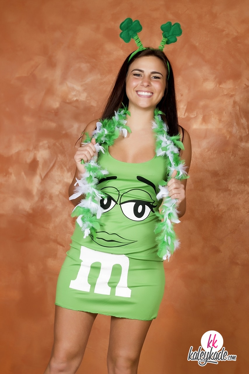 Amateur Kaley Kade flashes while wearing a green M&M dress on St Patty's Day porn photo #428613916