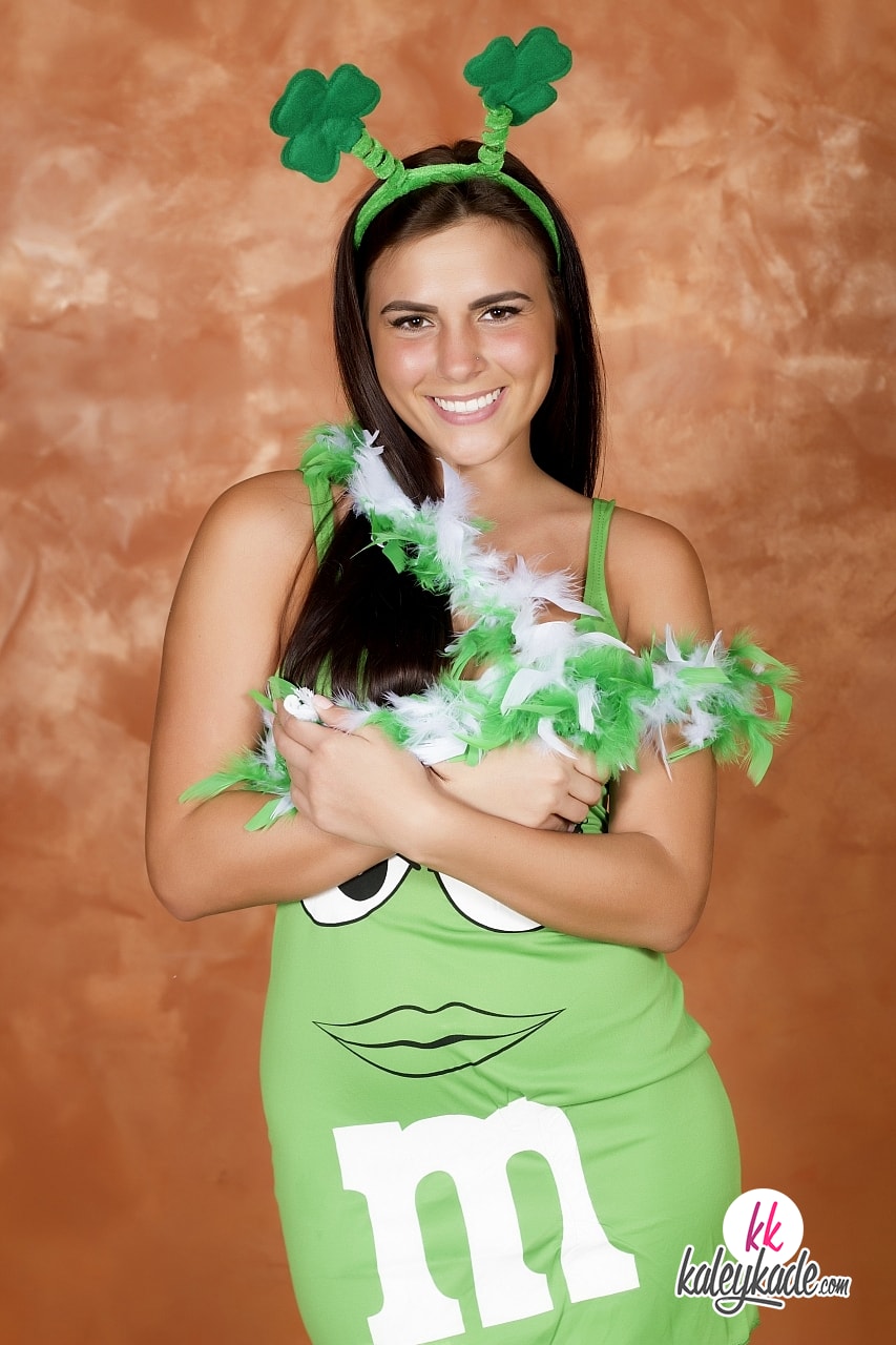 Amateur Kaley Kade flashes while wearing a green M&M dress on St Patty's Day porn photo #428613920