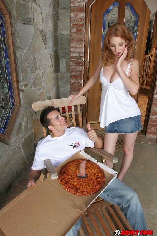 Busty Redhead Slut Fucks A Big Pizza Guy's Cock For Cum In Her Mouth
