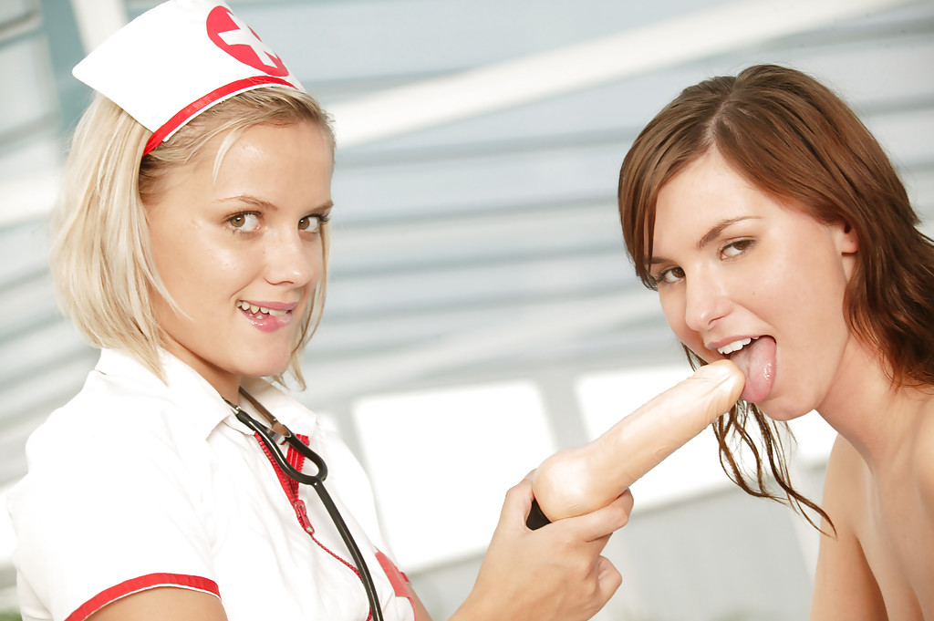 Lusty teen in nurse cosplay outfit has some lesbian fun with her frisky friend Porno-Foto #423245535