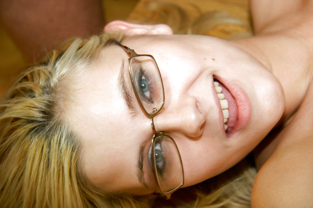 Salacious blonde with saggy jugs in glasses gets gangbanged and facialized foto porno #422583853