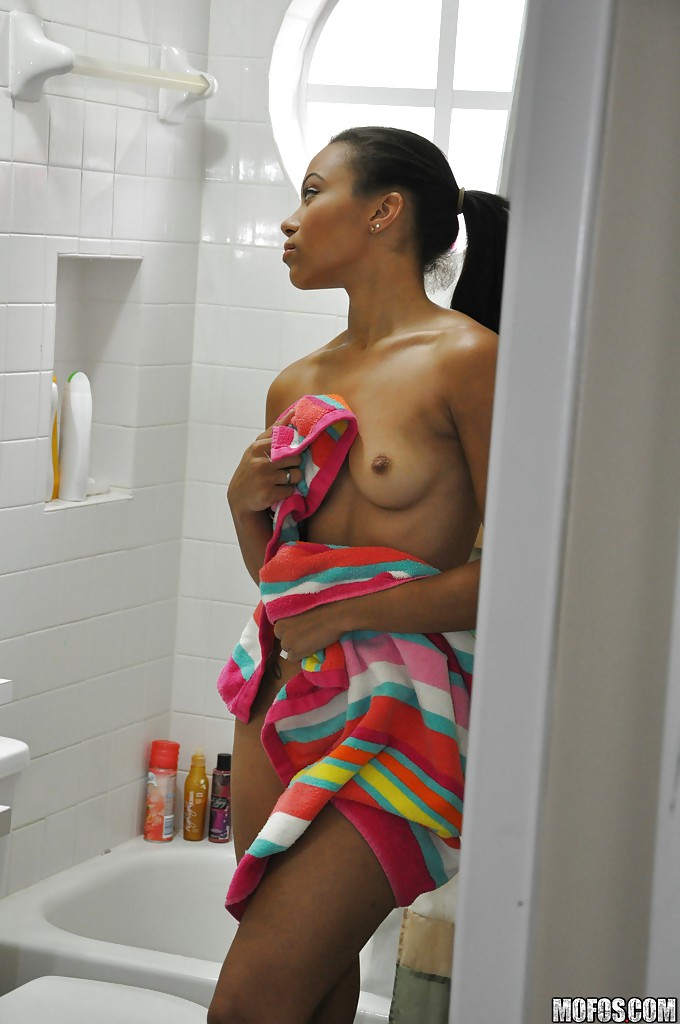 Ebony Adrian Maya undressing and taking shower in voyeur scene foto porno #426741627