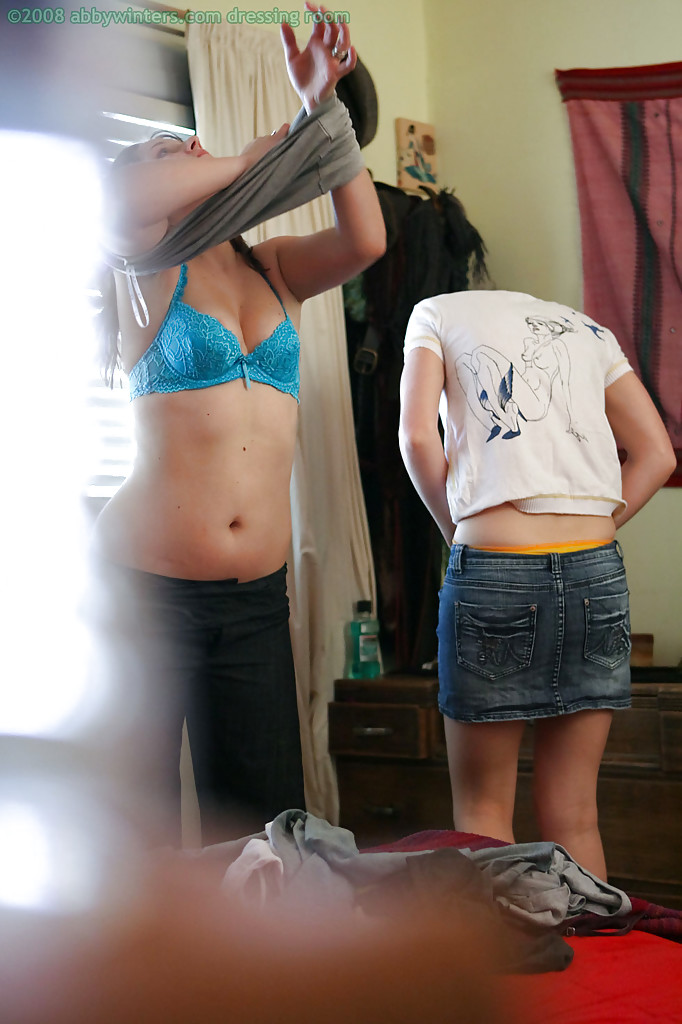 Slutty lesbian teens Greta and Jamie Lee helping each other get dressed foto porno #426730973