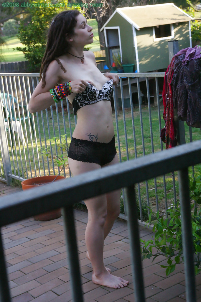 Horny brunette amateur Elyse getting dressed after masturbating foto porno #424214622