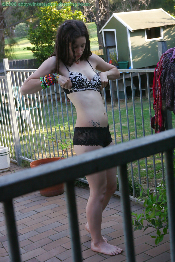 Horny brunette amateur Elyse getting dressed after masturbating foto porno #424214624