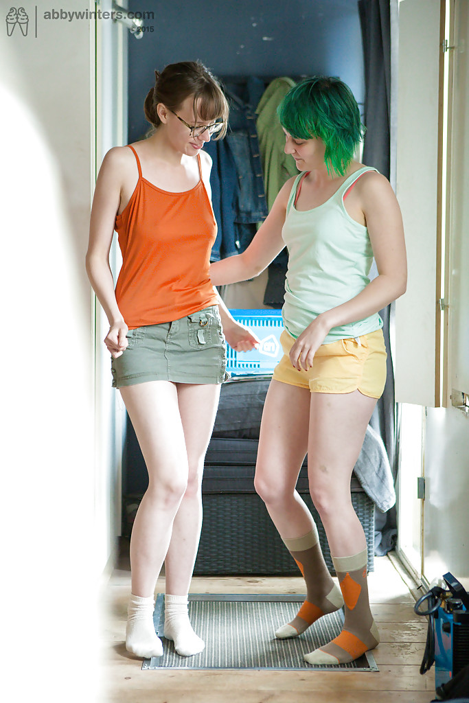 Gorgeous lesbian teens Bobbie and Mila dressing up after having sex 포르노 사진 #426738128