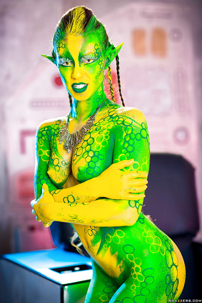 Kinky cosplay chick Tiffany Doll posing in body paint uniform and spreading porn photo #422841359