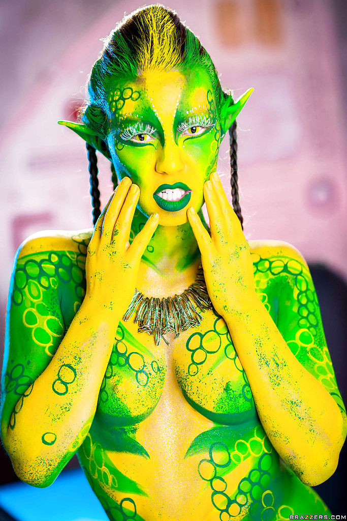 Kinky cosplay chick Tiffany Doll posing in body paint uniform and spreading foto porno #423172536