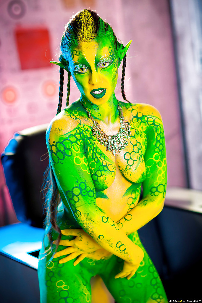 Kinky cosplay chick Tiffany Doll posing in body paint uniform and spreading foto porno #423172539