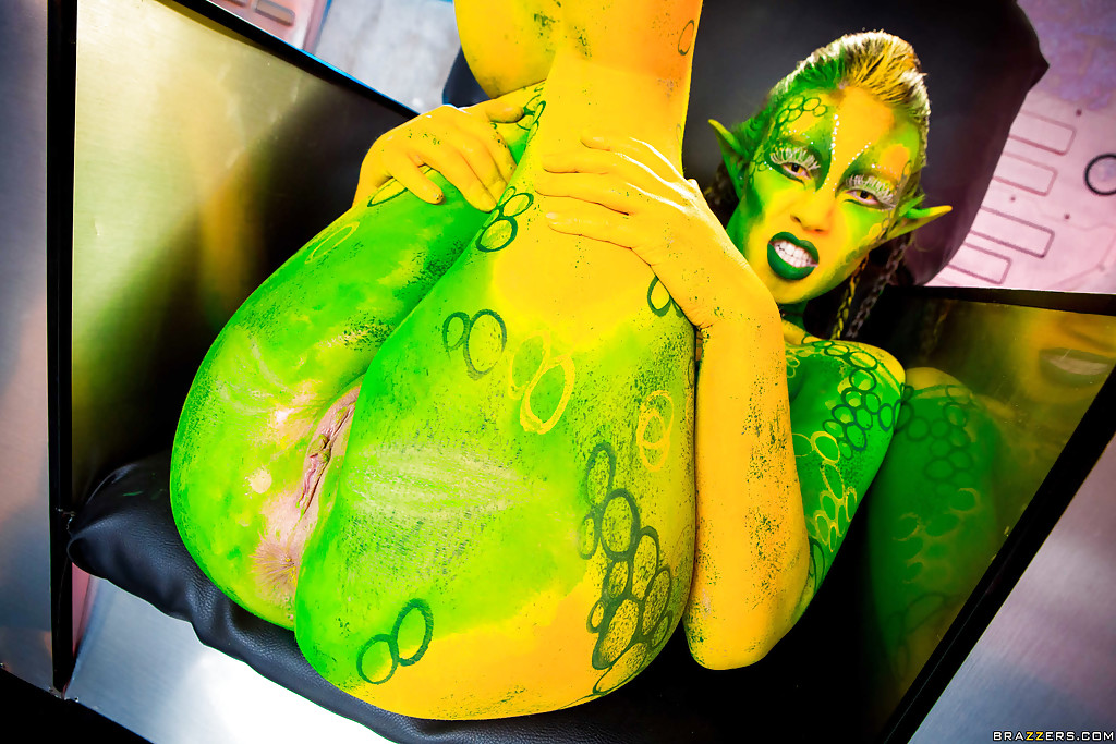 Kinky cosplay chick Tiffany Doll posing in body paint uniform and spreading porn photo #423172540