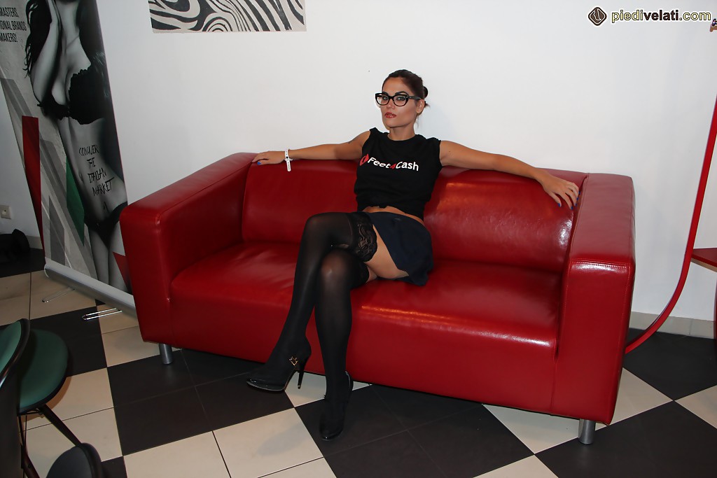 Nerdy chick Chiara posing fully clothed on couch in stockings and glasses porn photo #425024232 | Nylon Feet Love Pics, Chiara, Glasses, mobile porn