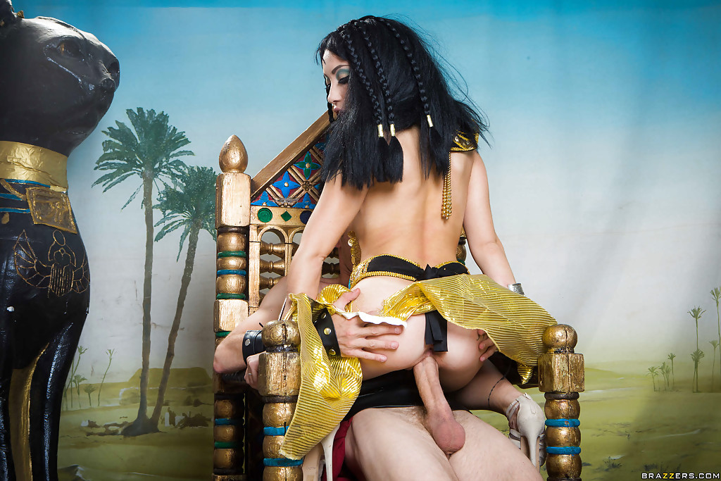 Asian brunette Rina Ellis fucking big dick in Cleopatra outfit.