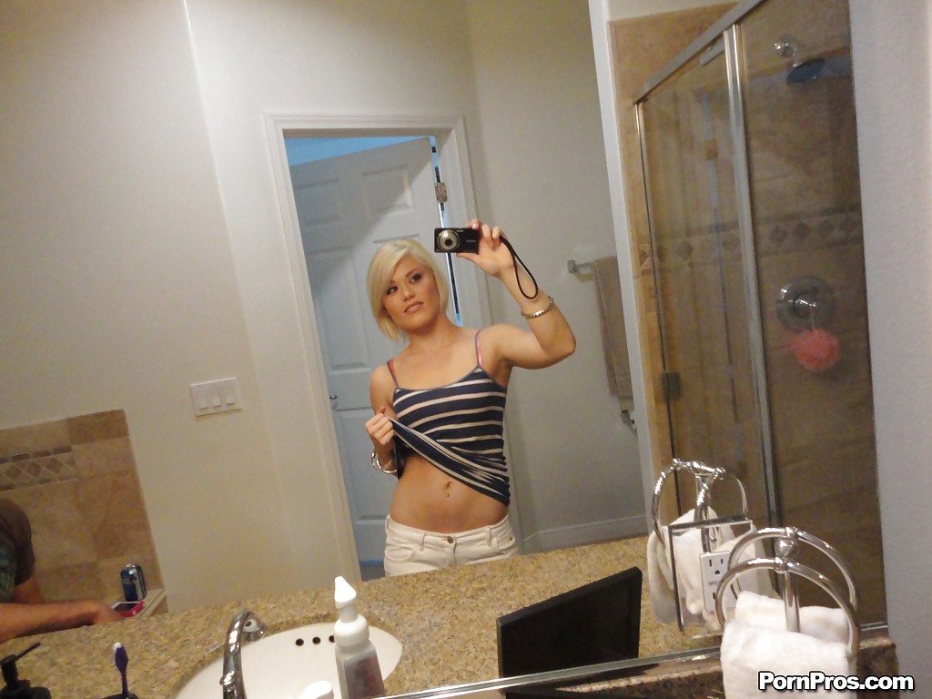 Young blonde hottie Ash Hollywood taking selfies in mirror while undressing foto porno #428042667