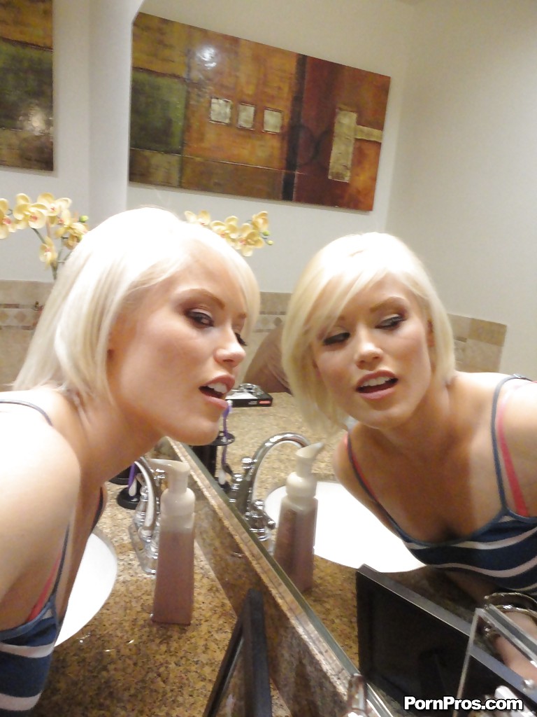 Young blonde hottie Ash Hollywood taking selfies in mirror while undressing photo porno #428042677