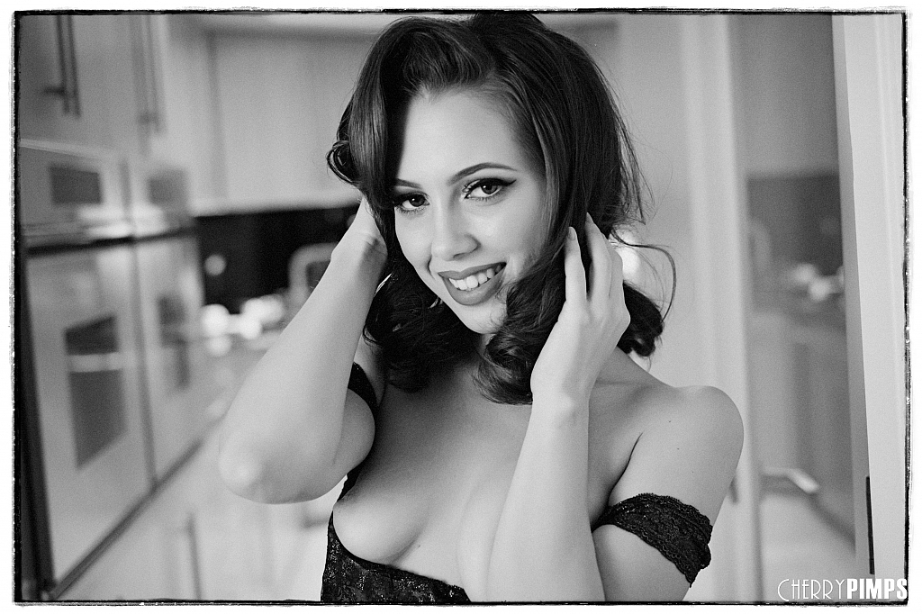 Solo girl Jenna Sativa slips off her see through onesie in her kitchen porn photo #425546295