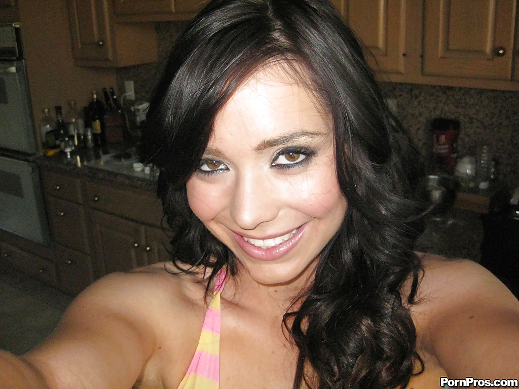 Brunette ex-girlfriend Beverly Hills flashing big natural tits in kitchen porn photo #428255164