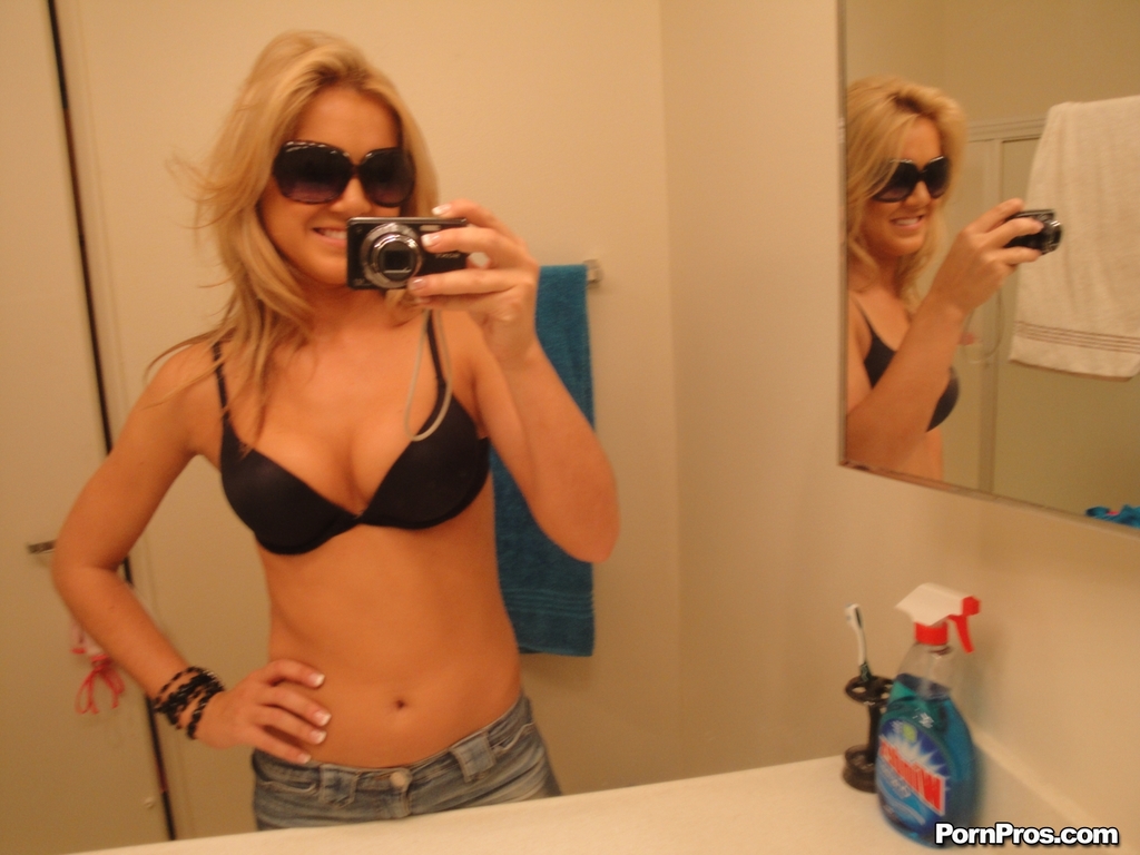 Cute blonde teen Ashley Abott snaps off self shots while undressing in mirror photo porno #425990267