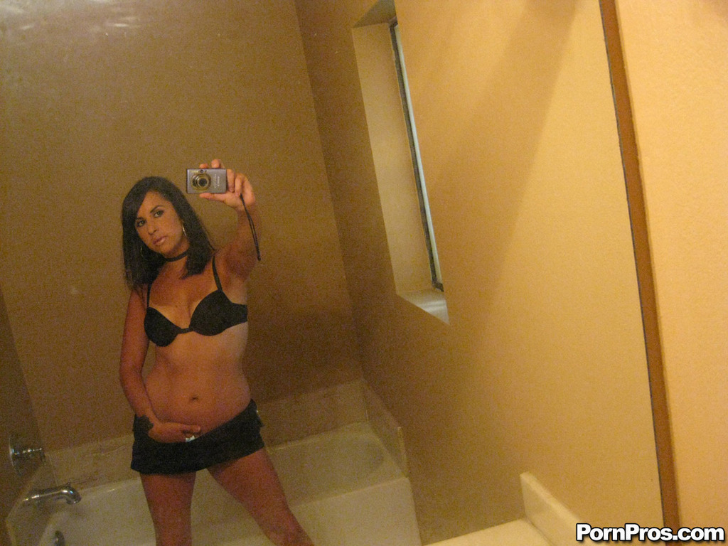 Dark haired ex-gf Sarah Copafeel does a slow striptease in the bathroom porn photo #427587255