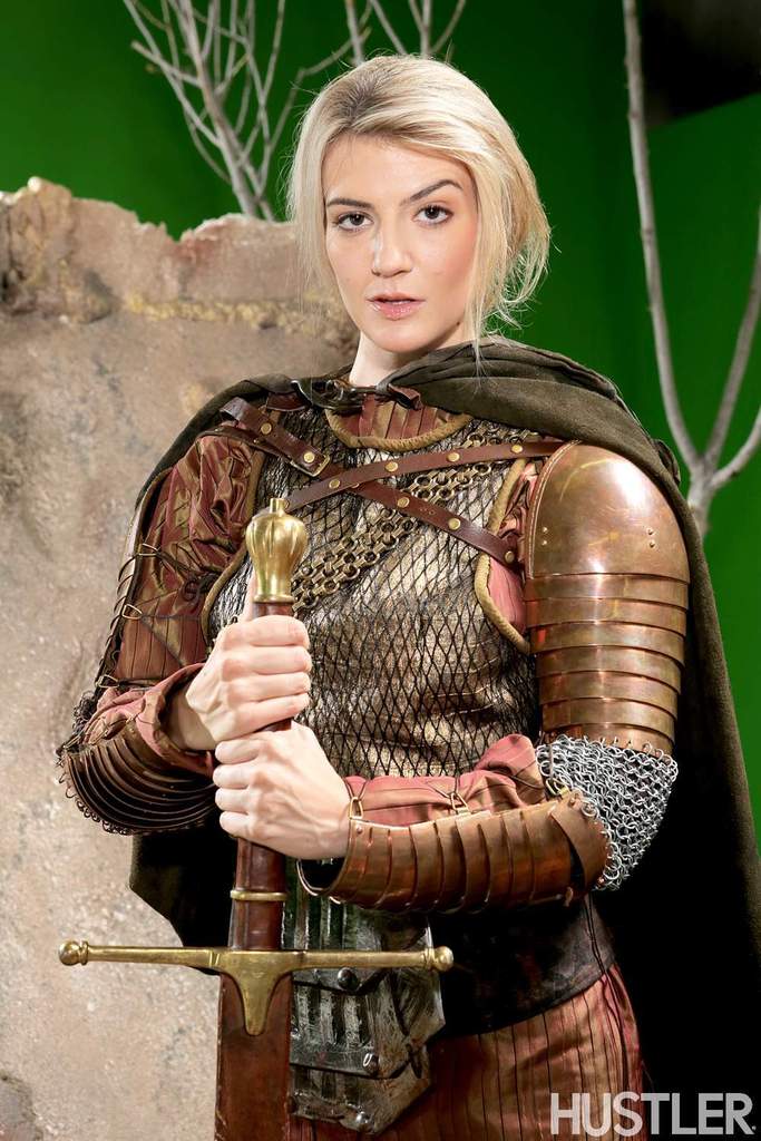 Blonde female Amanda Tate strips off her medieval cosplay outfit foto porno #423037423
