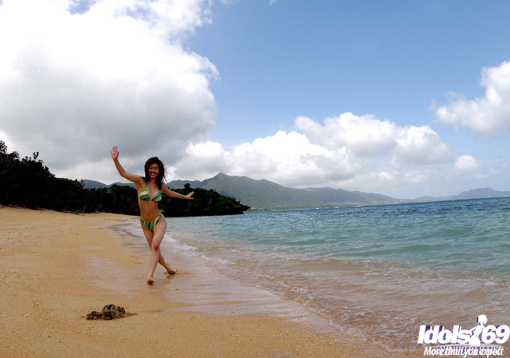 Busty asian babe Adusa Kyono slipping off her bikini outdoor photo porno #424904266