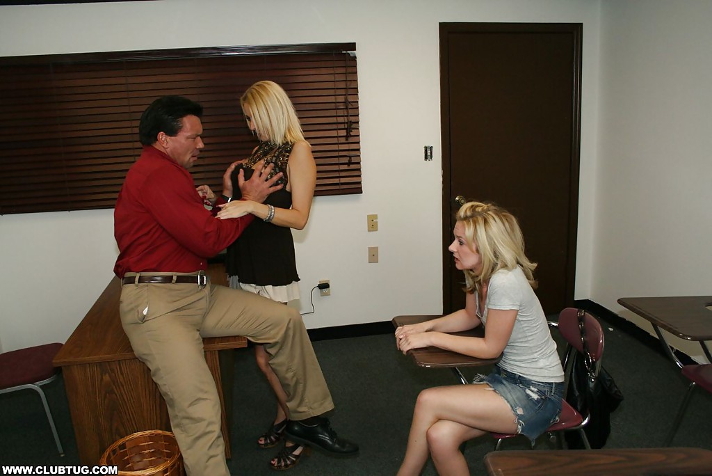 Lusty mature blonde teaching her teen friend how to jerk off a cock porn photo #425096847