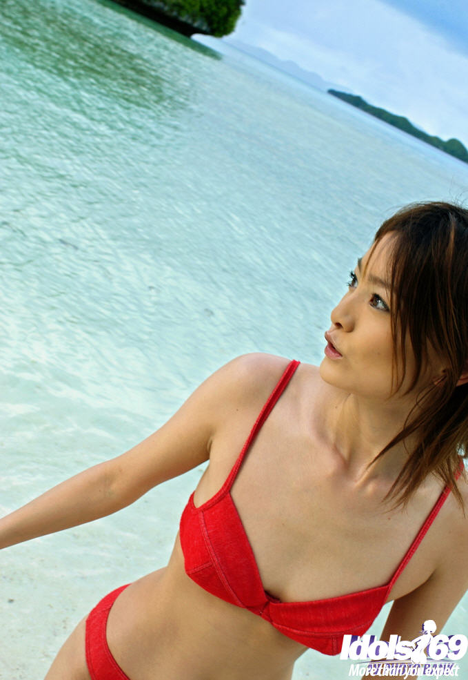 Svelte asian hottie with neat ass Ray Ito slipping off her red bikini porno fotky #426907356
