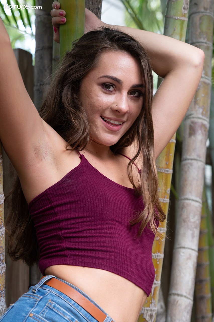 Cute brunette Mackenzie Mace slowly loses her clothes and poses outdoors foto porno #424491029