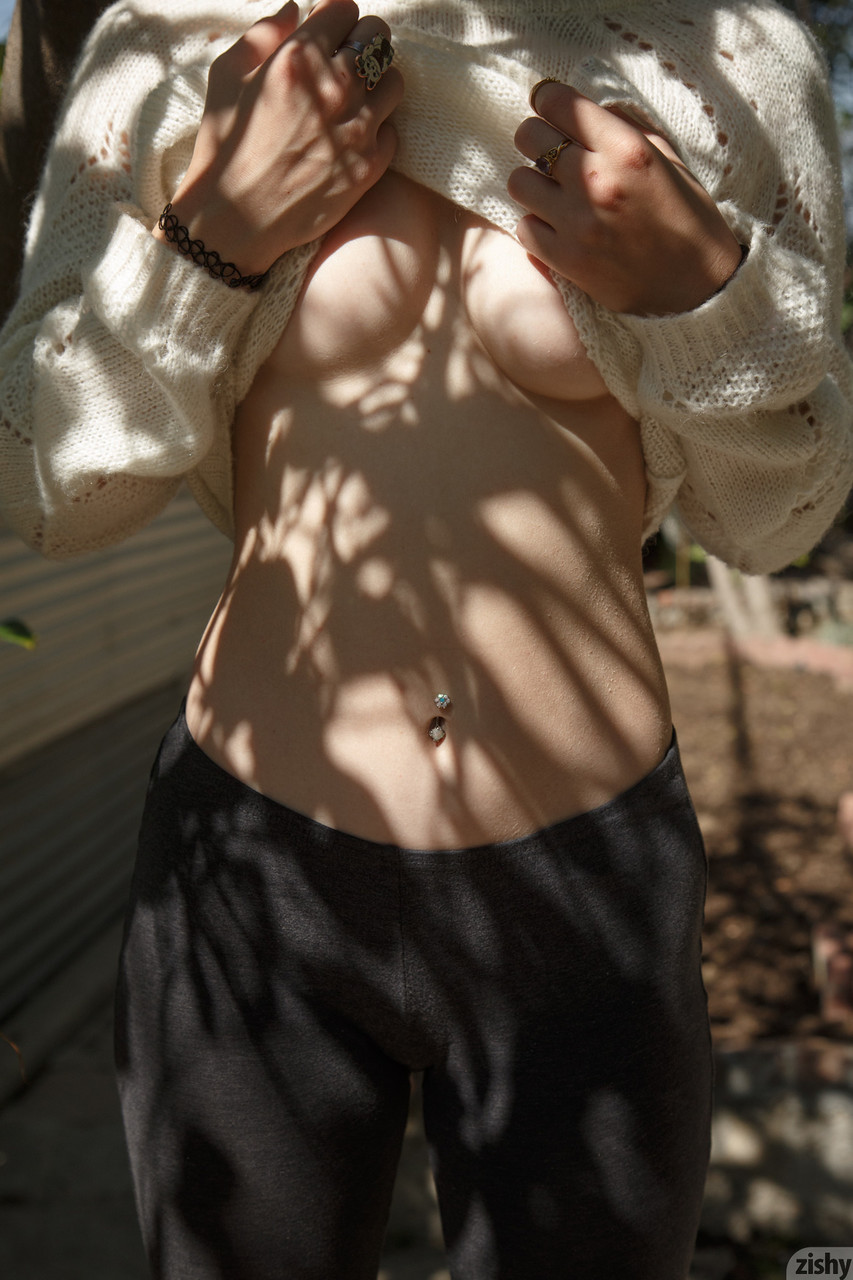 Teen girlfriend Gigi Matthews exposes her underboob and ass crack outdoors porn photo #425327546