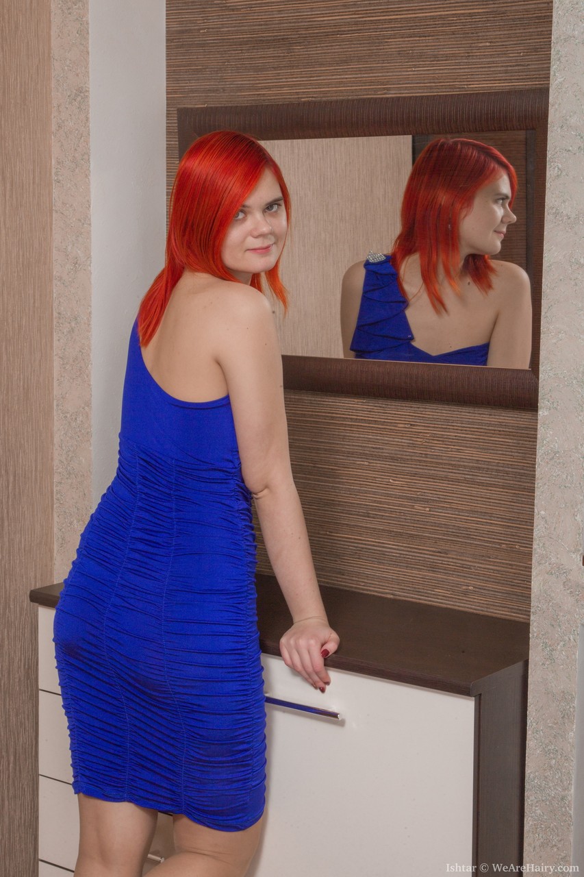 Redhead sweetie Ishtar strips her blue dress and flaunts her bush photo porno #423768064 | We Are Hairy Pics, Ishtar, MILF, porno mobile