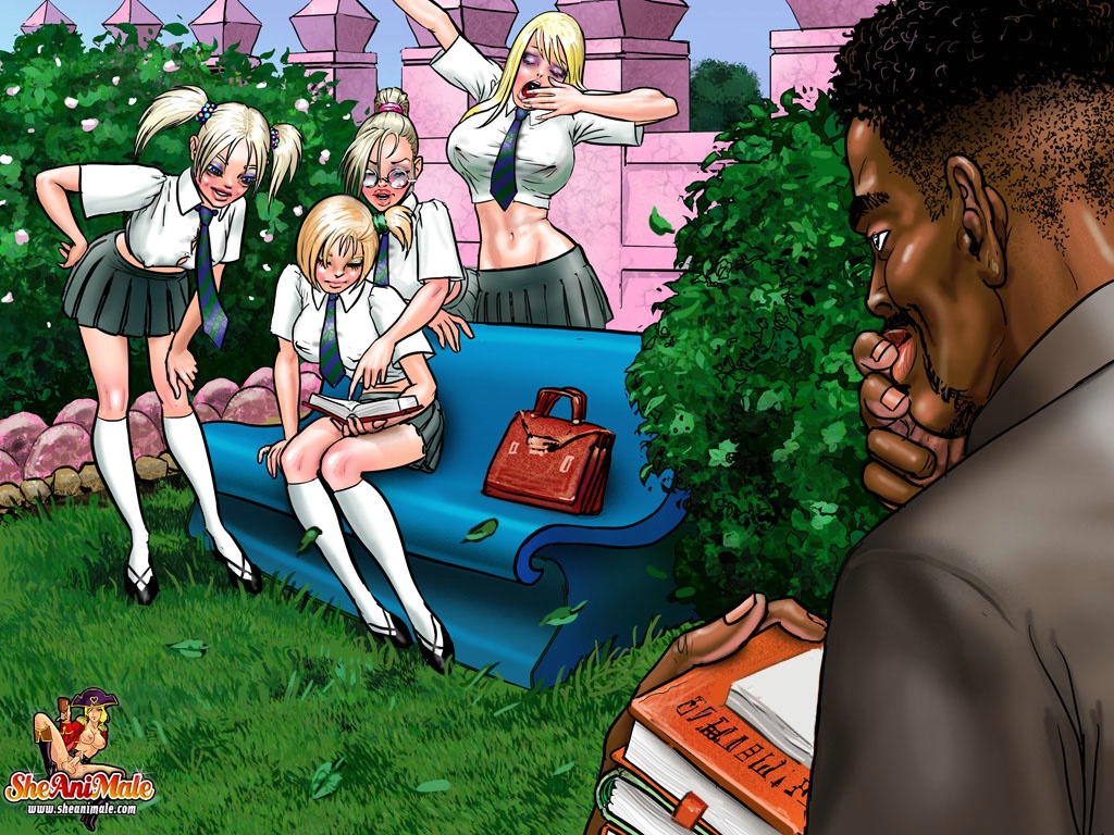Cartoon Shemale Schoolgirls Gangbang Shower Their Black Teacher With Cum