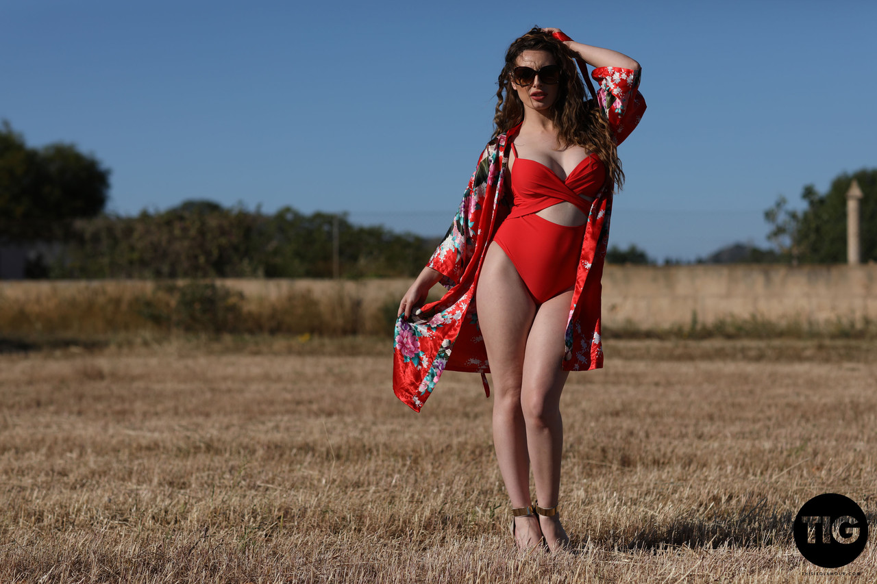 Curly haired babe Valis Volkova removes her red bikini and poses outdoors ポルノ写真 #425558419 | This Is Glamour Pics, Valis Volkova, Bikini, モバイルポルノ