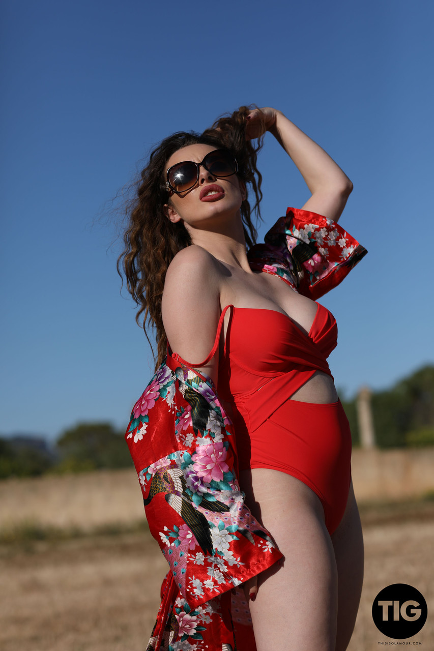 Curly haired babe Valis Volkova removes her red bikini and poses outdoors porno fotoğrafı #425558427 | This Is Glamour Pics, Valis Volkova, Bikini, mobil porno