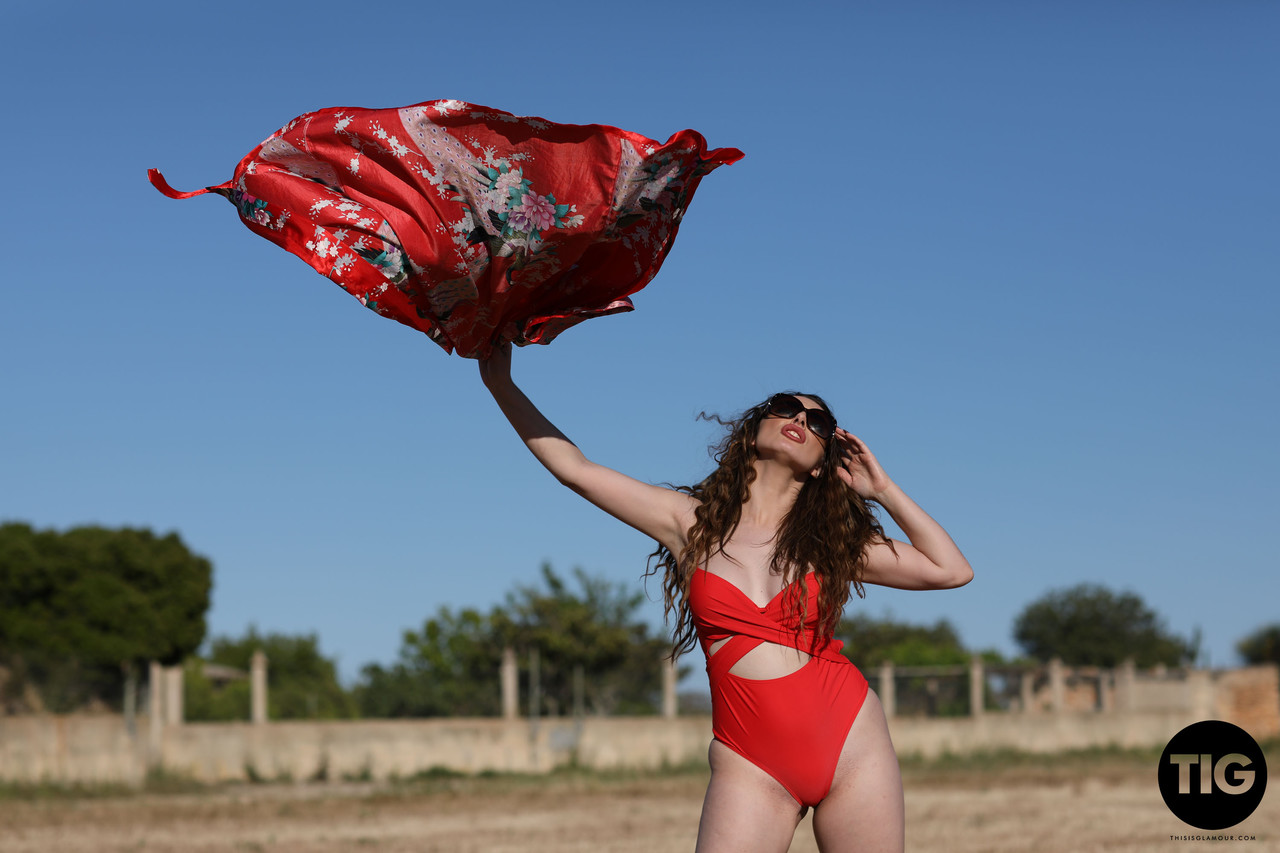 Curly haired babe Valis Volkova removes her red bikini and poses outdoors порно фото #425558430 | This Is Glamour Pics, Valis Volkova, Bikini, мобильное порно