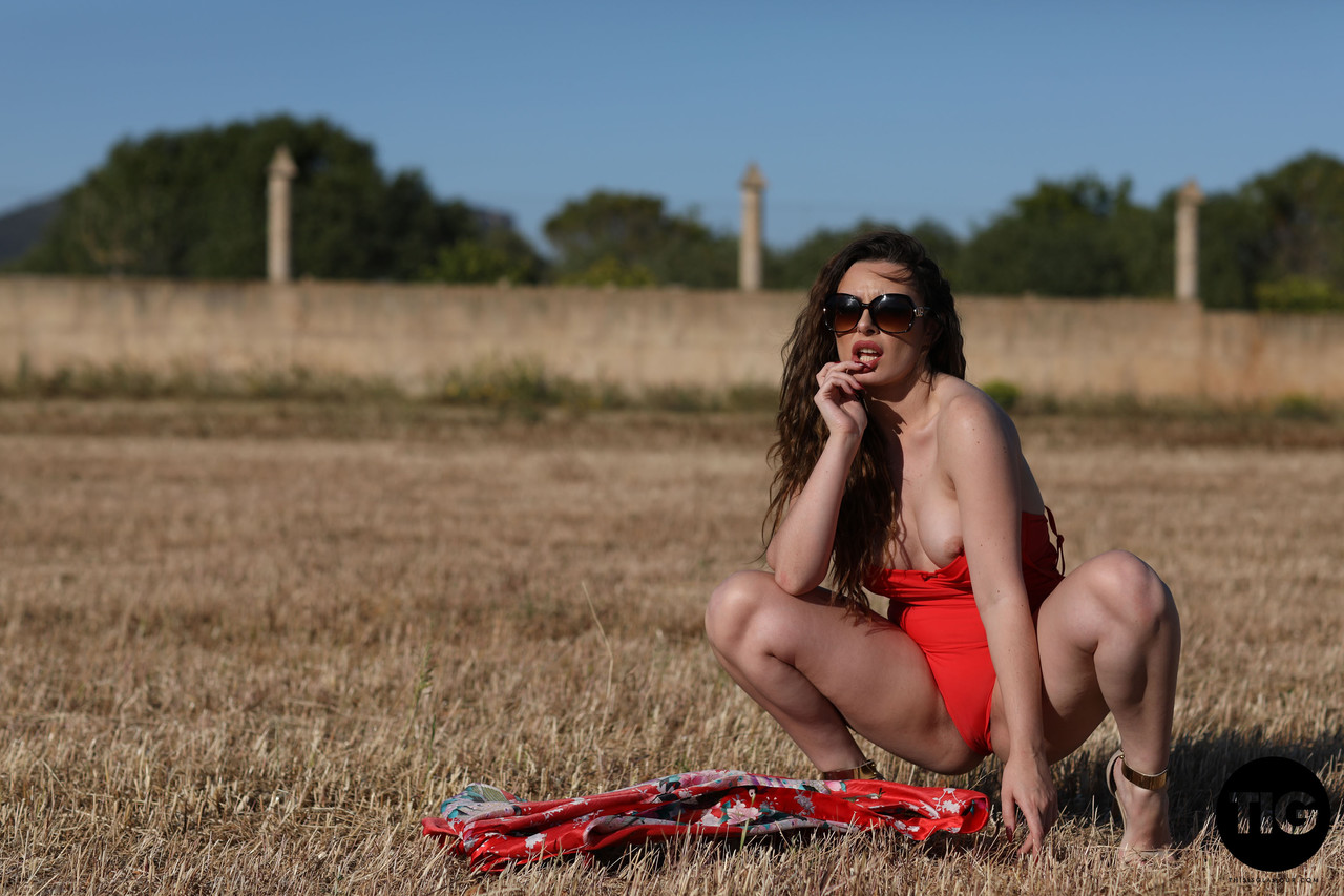 Curly haired babe Valis Volkova removes her red bikini and poses outdoors порно фото #425507299 | This Is Glamour Pics, Valis Volkova, Bikini, мобильное порно