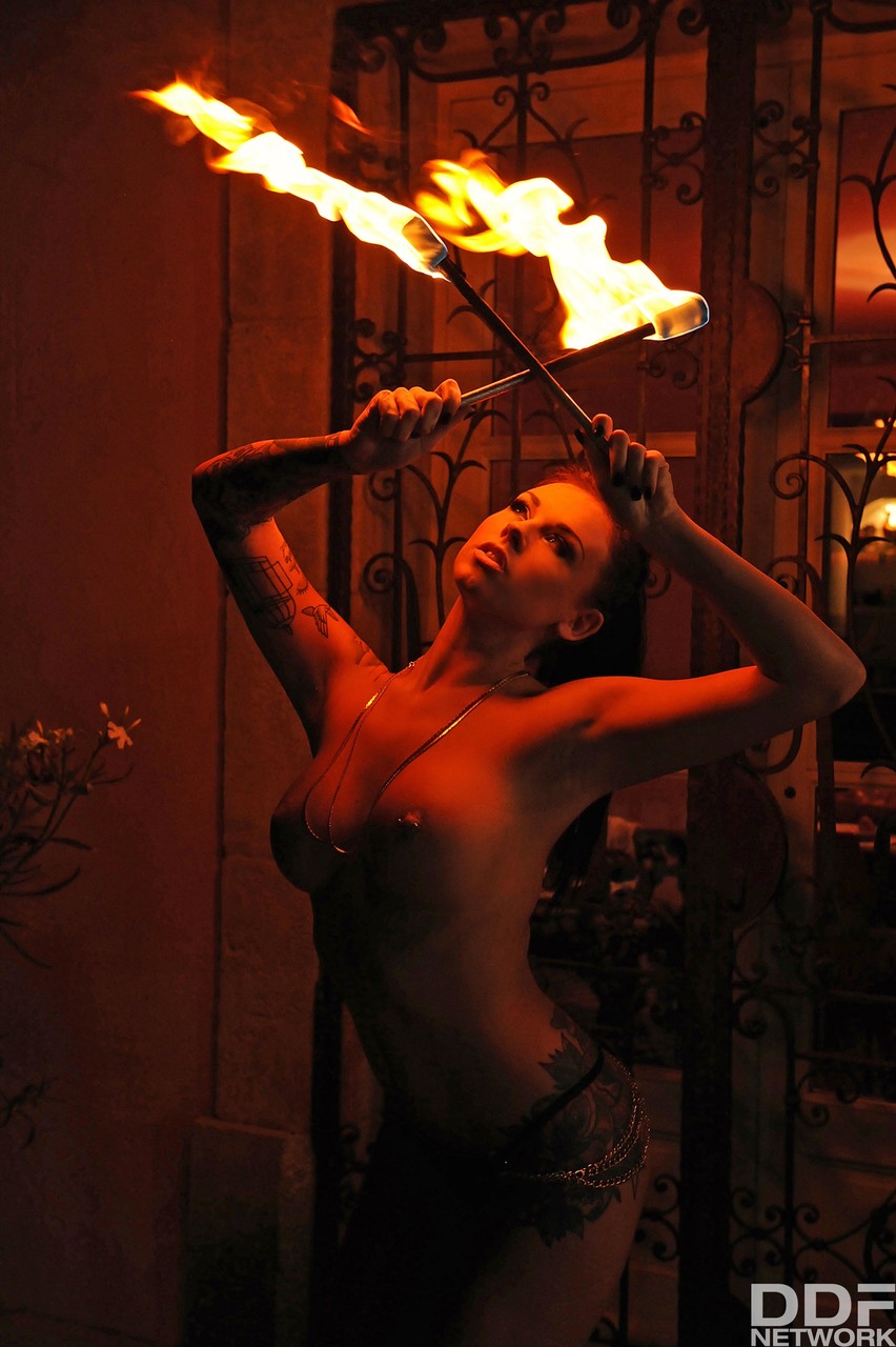 Femdom Daniela gives an outdoor fire-play performance with her big boobs bared porno foto #426590458 | House Of Taboo Pics, Daniela, Bondage, mobiele porno