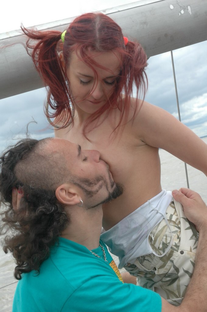 Redhead teen Olga eats a big load of cum after hardcore sex on a fishing boat foto porno #428032530
