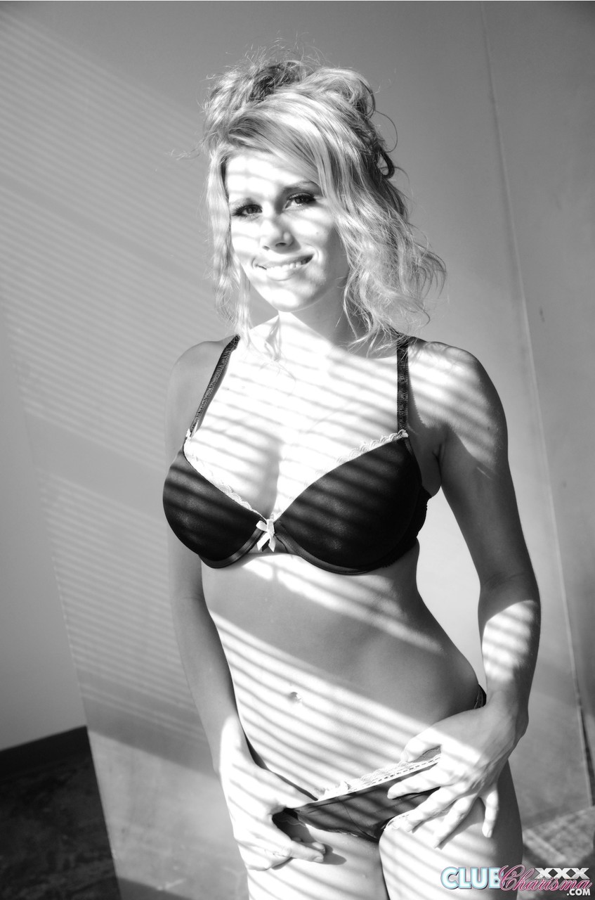 Hot blonde Charisma Cappelli showing her big tits & her meaty snatch in B&W porn photo #425586160