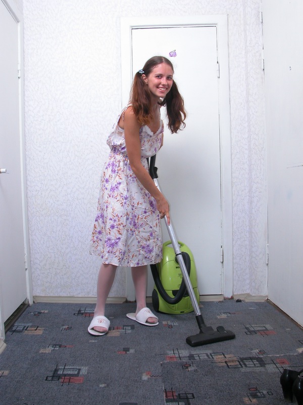 Teen with pigtails Kseniya masturbates with a vacuum cleaner wearing stockings foto porno #427110359