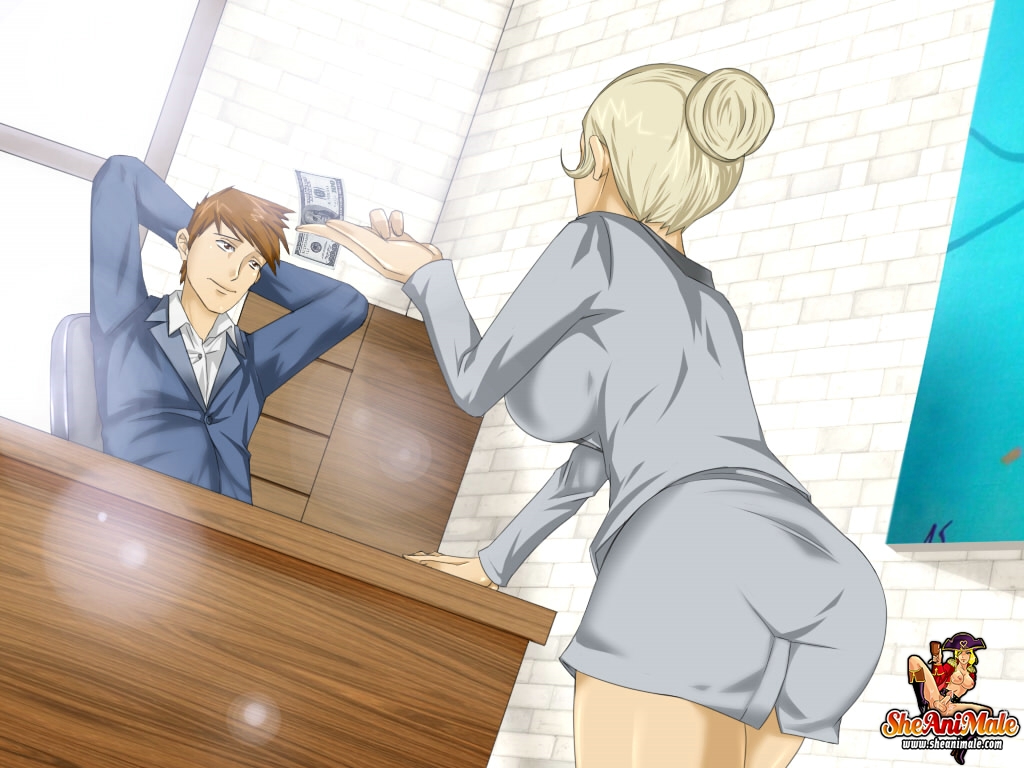 Cartoon Tranny With Big Juggs Gets Fucked By Her New Boss In The Office