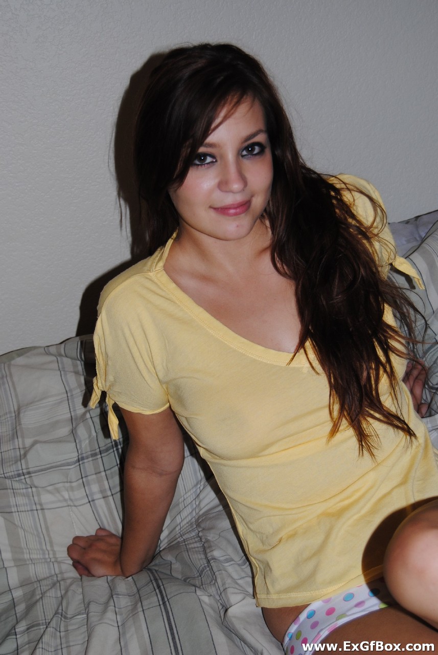 Beautiful amateur showing her cuddly medium natural tits in polkadot panties porn photo #426317926