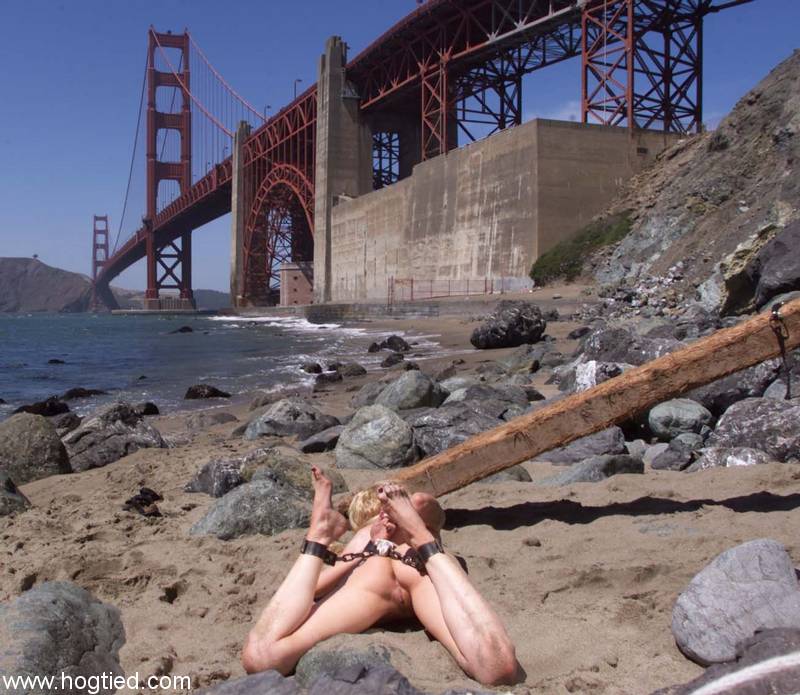Blonde Sadie Belle gets tied up in metal bondage while totally naked outdoors photo porno #422664576 | Hogtied Pics, Sadie Belle, Beach, porno mobile