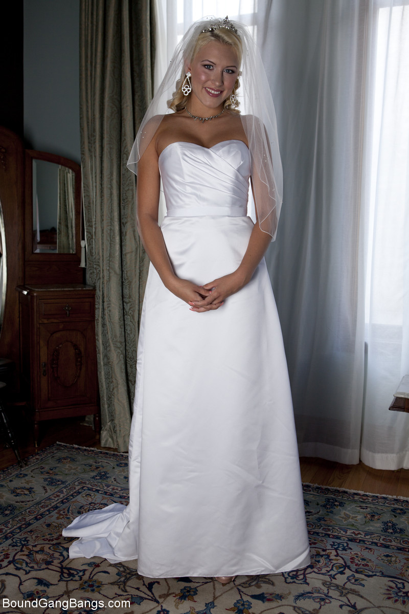 Blonde bride Katie Summers doffs her wedding dress & poses topless in lingerie porn photo #424215452