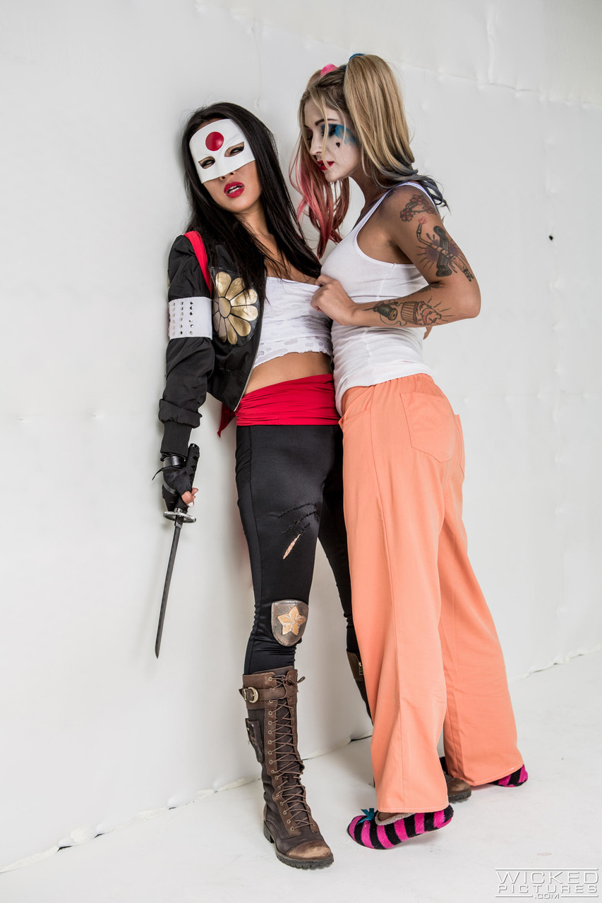 Lesbians in costumes Asa Akira and Kleio Valentien rub each other's muff photo porno #423191619