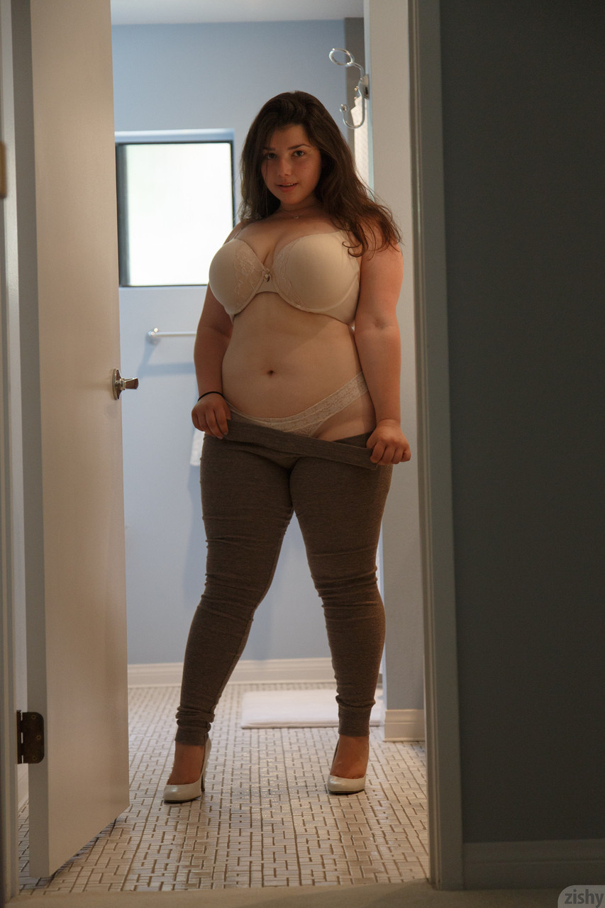 Fatty girlfriend Carolina Munoz sheds sheer lingerie to tease nude in thong porn photo #423949366
