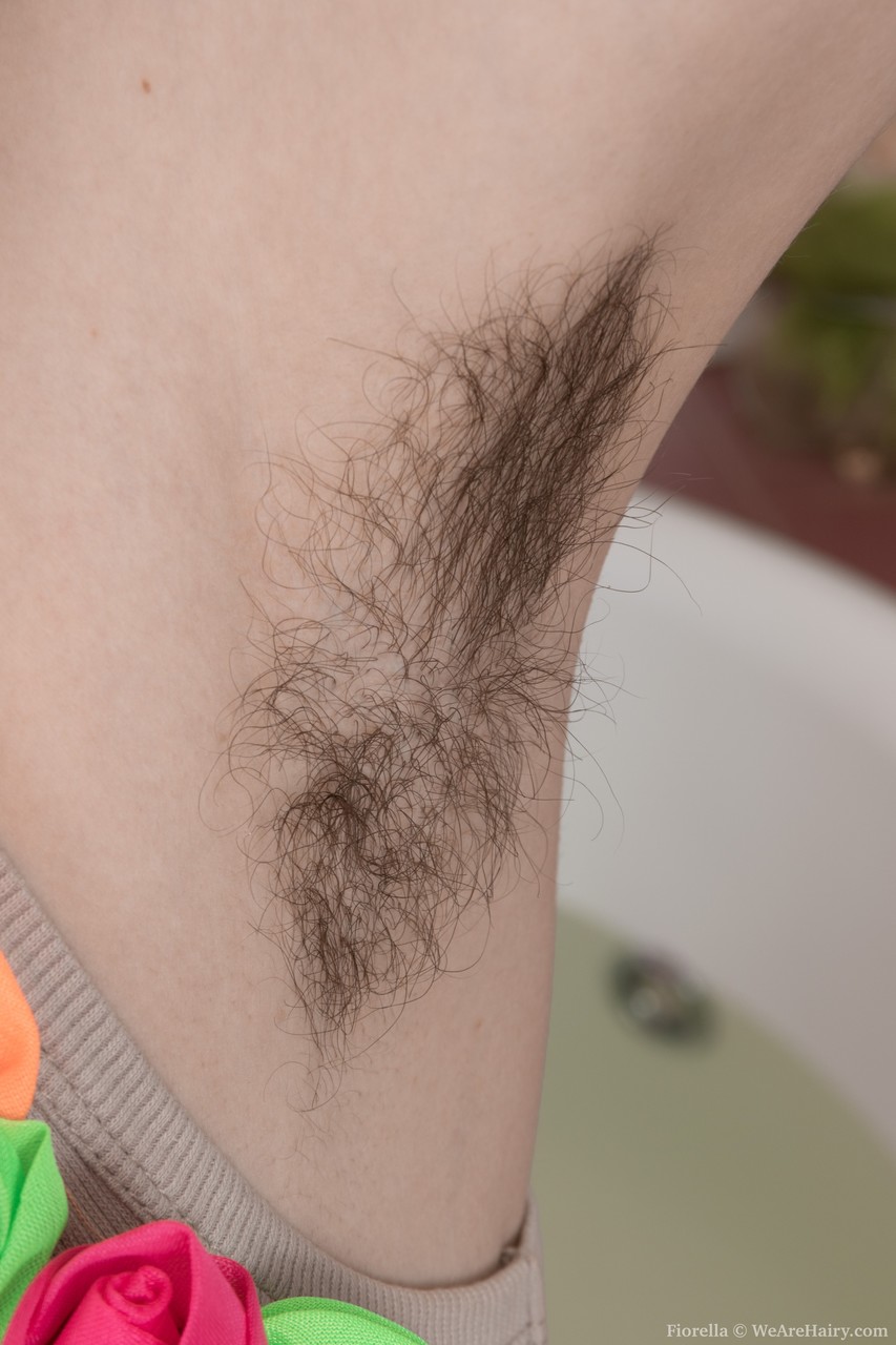 Slender cutie with bushy armpits Fiorella unveils her hairy cunt in bathtb photo porno #425469230