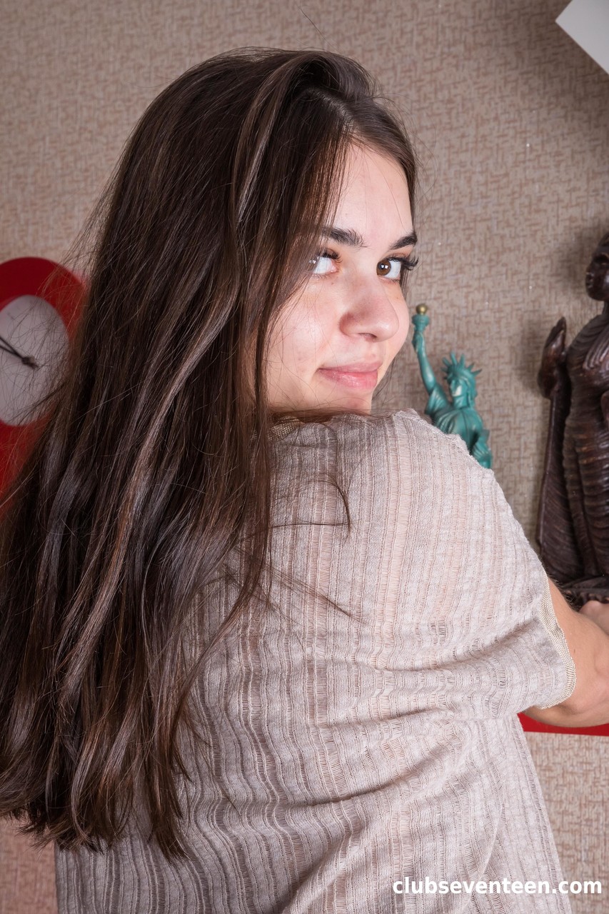 Brunette Russian teen Sirena Spilona rubs her hairy vagina in her room 포르노 사진 #428183527