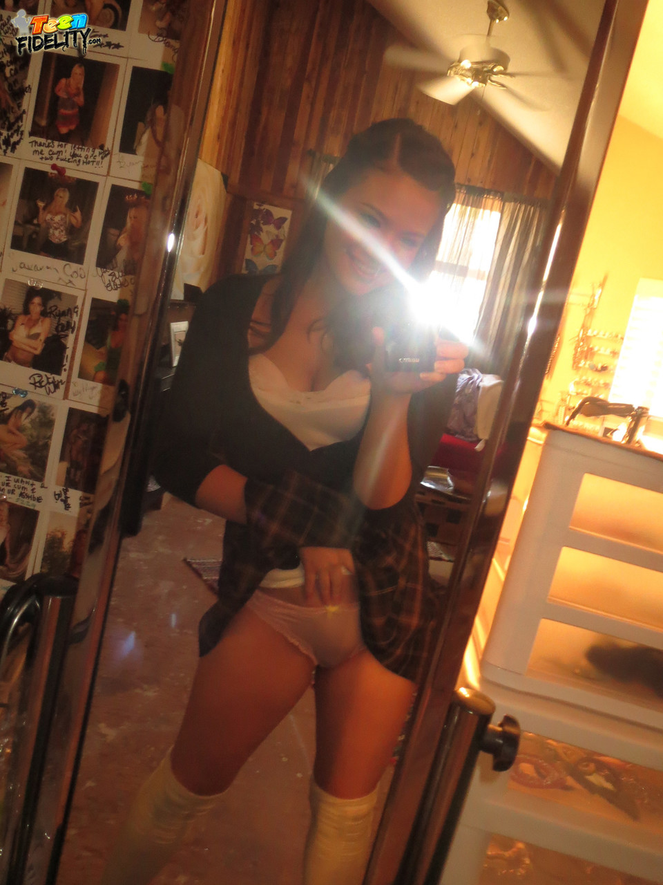 Fresh schoolgirl Alison Rey peels uniform to squat topless in white panties ポルノ写真 #427857345